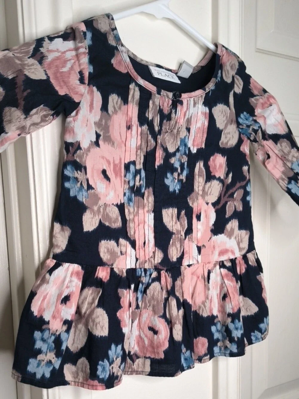 The Childrens Place Girls' Navy Floral Peplum Top - Pink & Blue